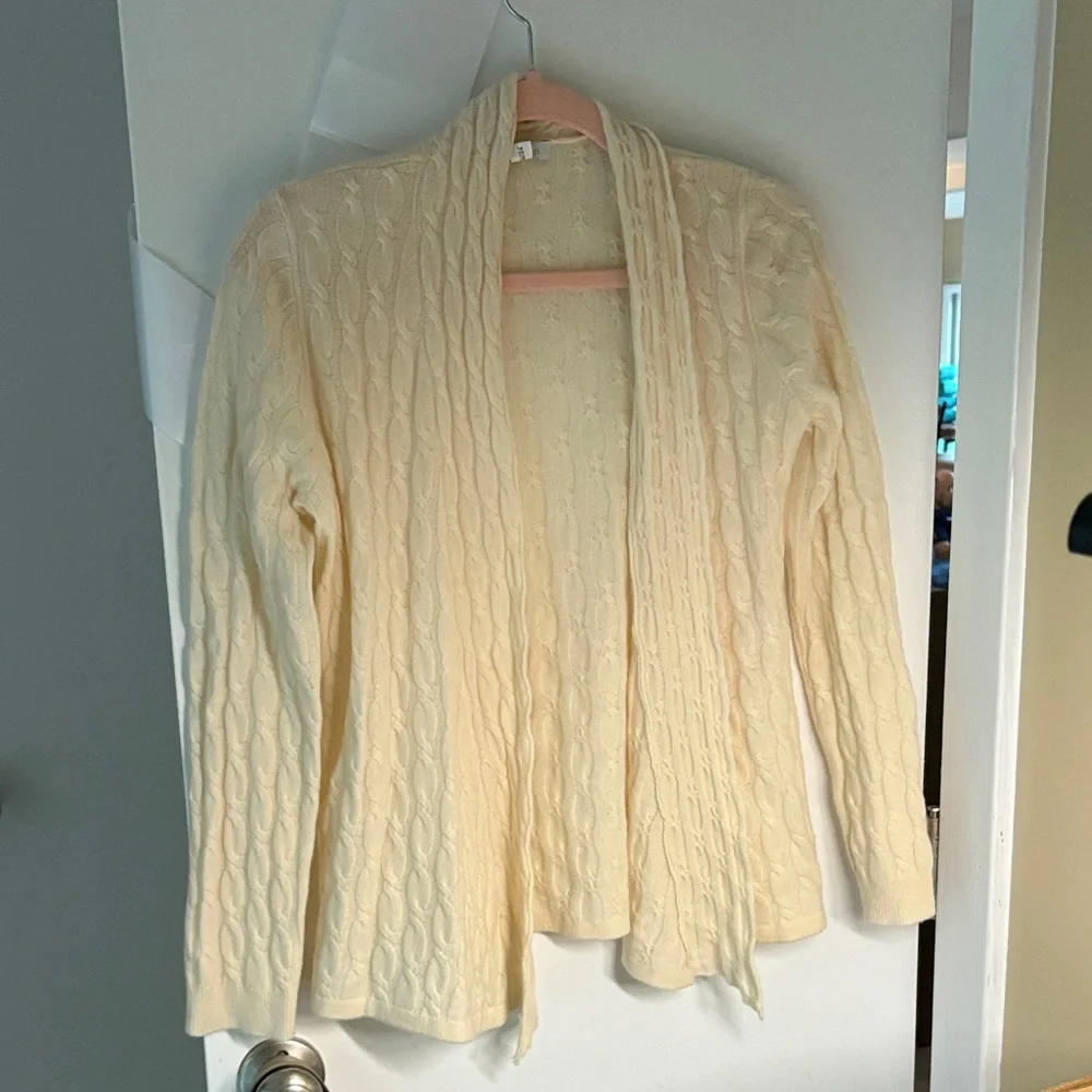 Garnet Hill Cream CASHMERE Cable Knit Cardigan - Picture 1 of 4